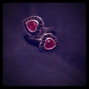Adjustable Ruby Black Spinel Sterling Silver Ring